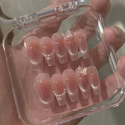 10 pièces Faux ongles papillon blush en forme d'œil papillon blush faits à la main