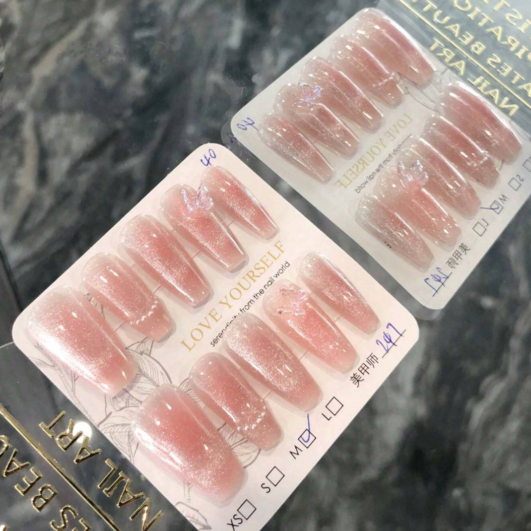 10 pièces Faux ongles papillon blush en forme d'œil papillon blush faits à la main