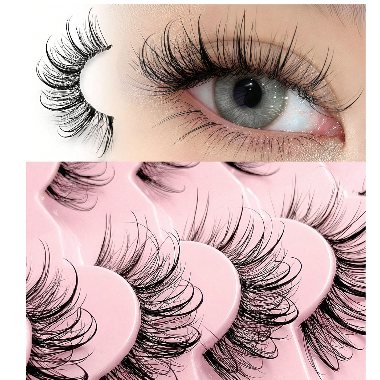 7 paires de cils naturels de 20 mm au look mouillé, bande transparente
