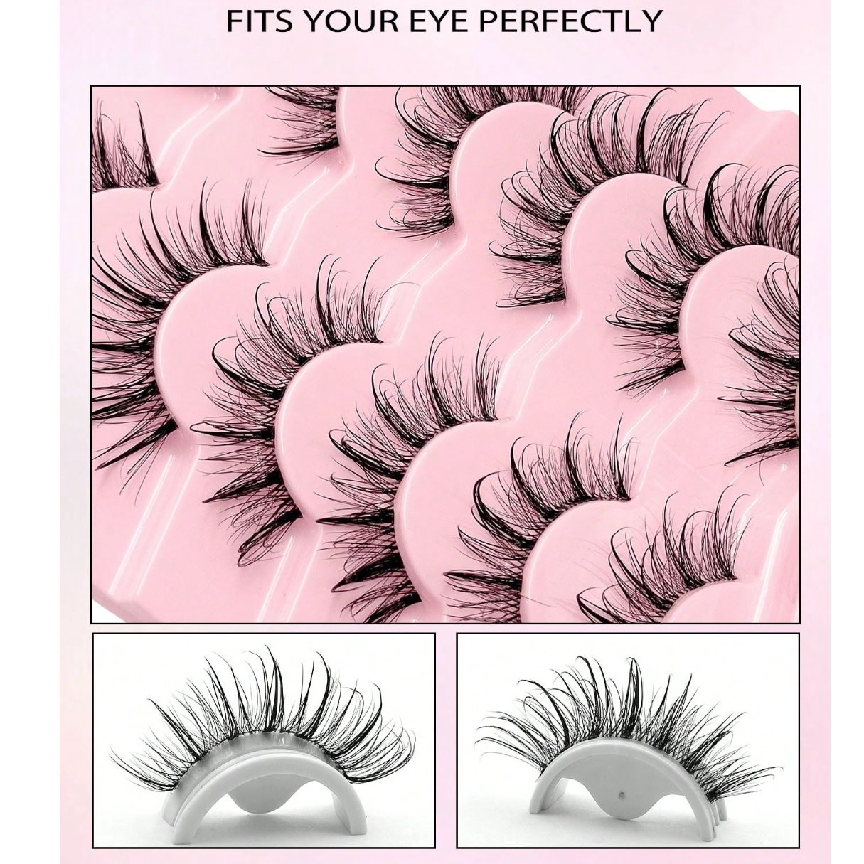 7 paires de cils naturels de 20 mm au look mouillé, bande transparente