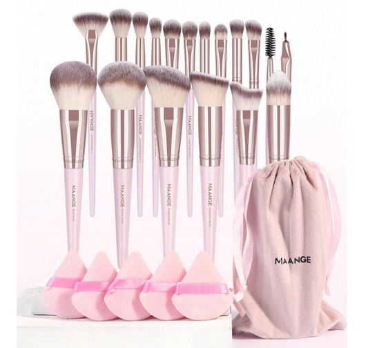 MAANGE 18 pièces Ensemble de pinceaux de maquillage professionnel + Sac de maquillage et 5 éponges