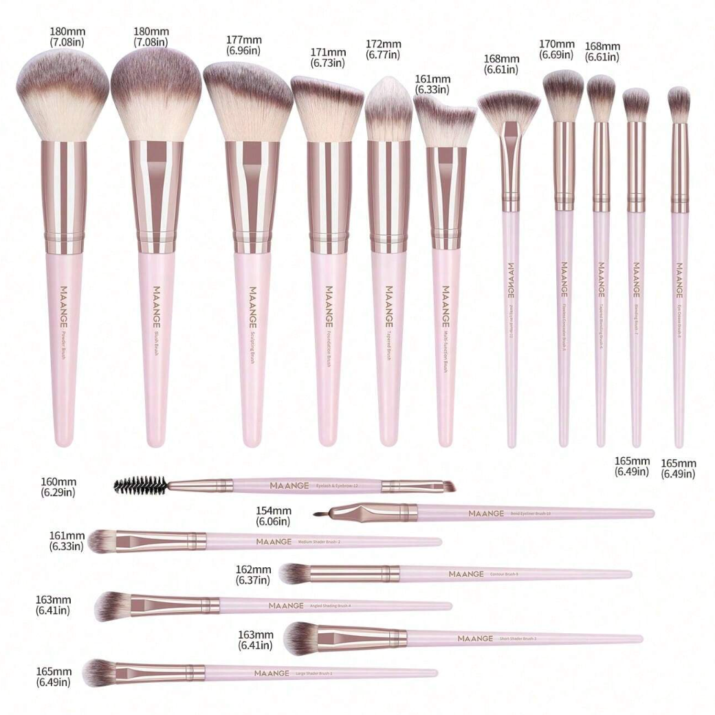 MAANGE 18 pièces Ensemble de pinceaux de maquillage professionnel + Sac de maquillage et 5 éponges