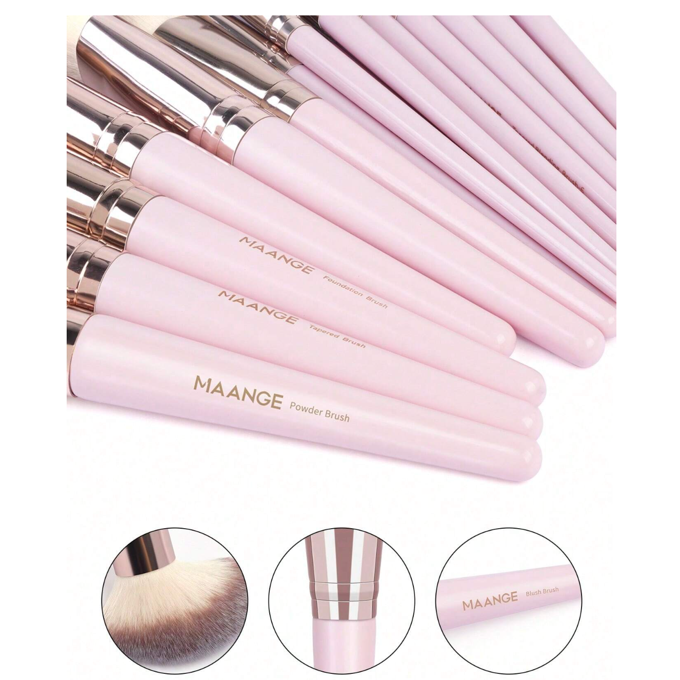 MAANGE 18 pièces Ensemble de pinceaux de maquillage professionnel + Sac de maquillage et 5 éponges