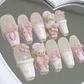 10 pièces Ongles press-on français rose mignon 3D ours en peluche